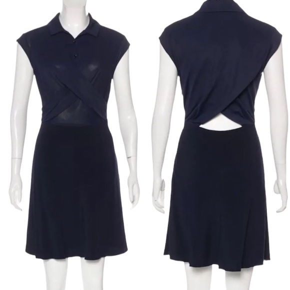 Sandro Paris Dress A-Line Polo Collar Cut Out Back Accent Quiet Luxury - Picture 1 of 9